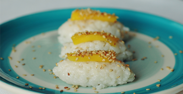 Sushis sucrés mangie lait de coco- Feuille de choux