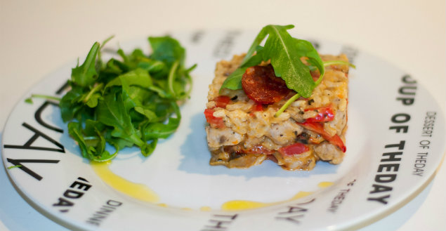 Risotto poulet chorizon et poivrons, recette Feuille de choux